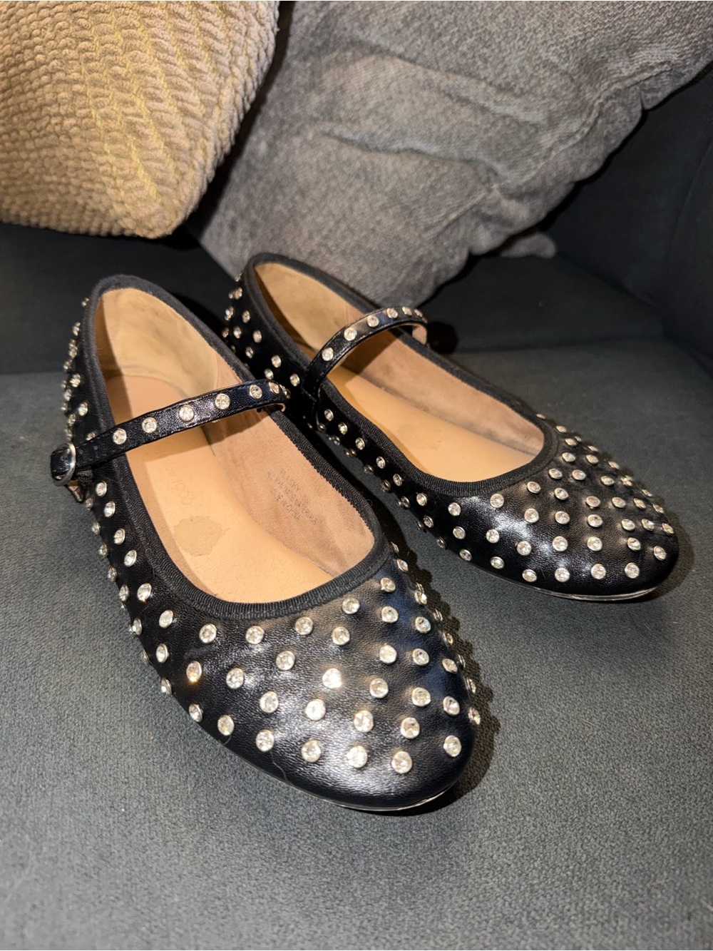 Women’s Black Studded Mary Jane Flats Silver Buckle Strap Round Toe Casual